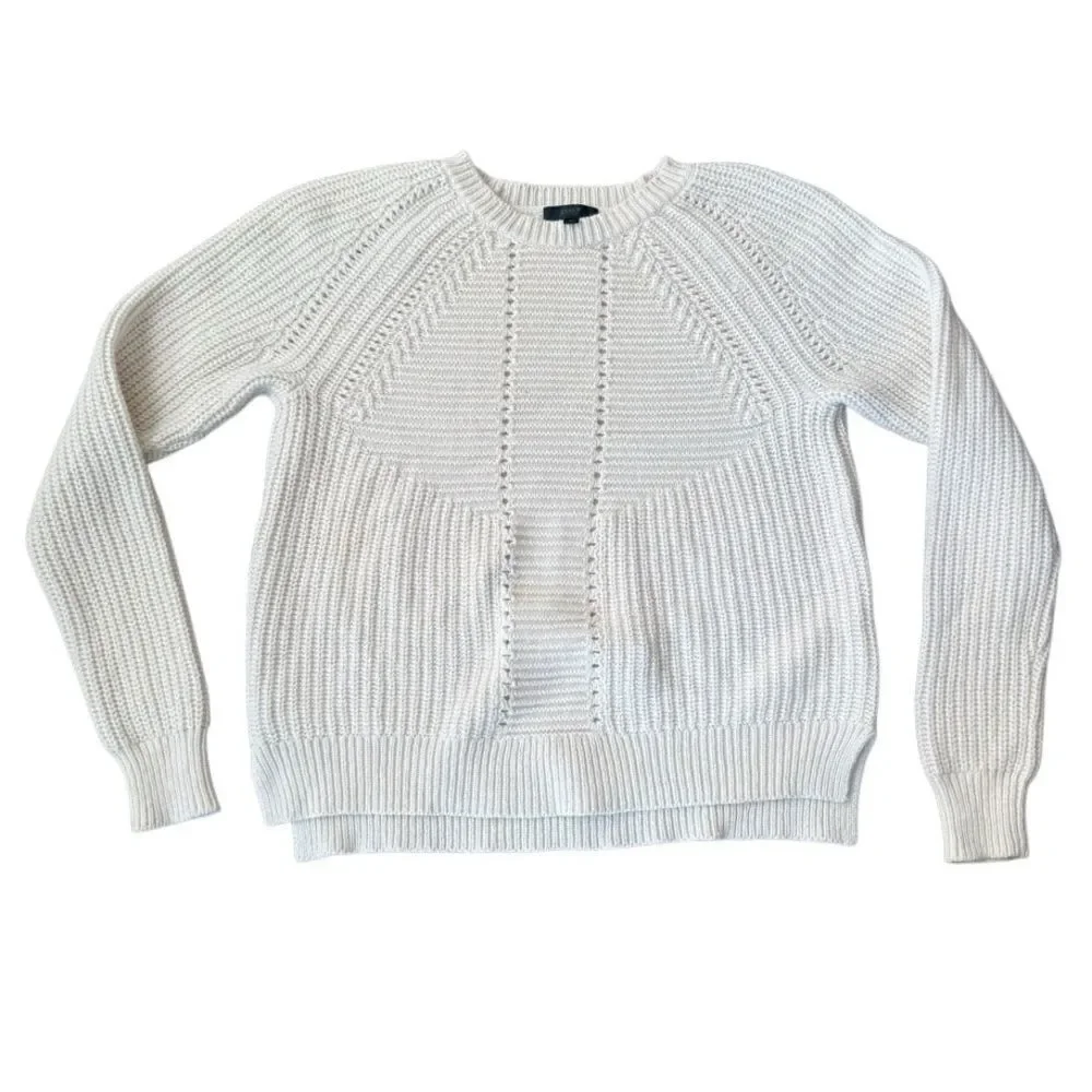J. Crew Pointelle Sweater Wool Blend Cream White Medium